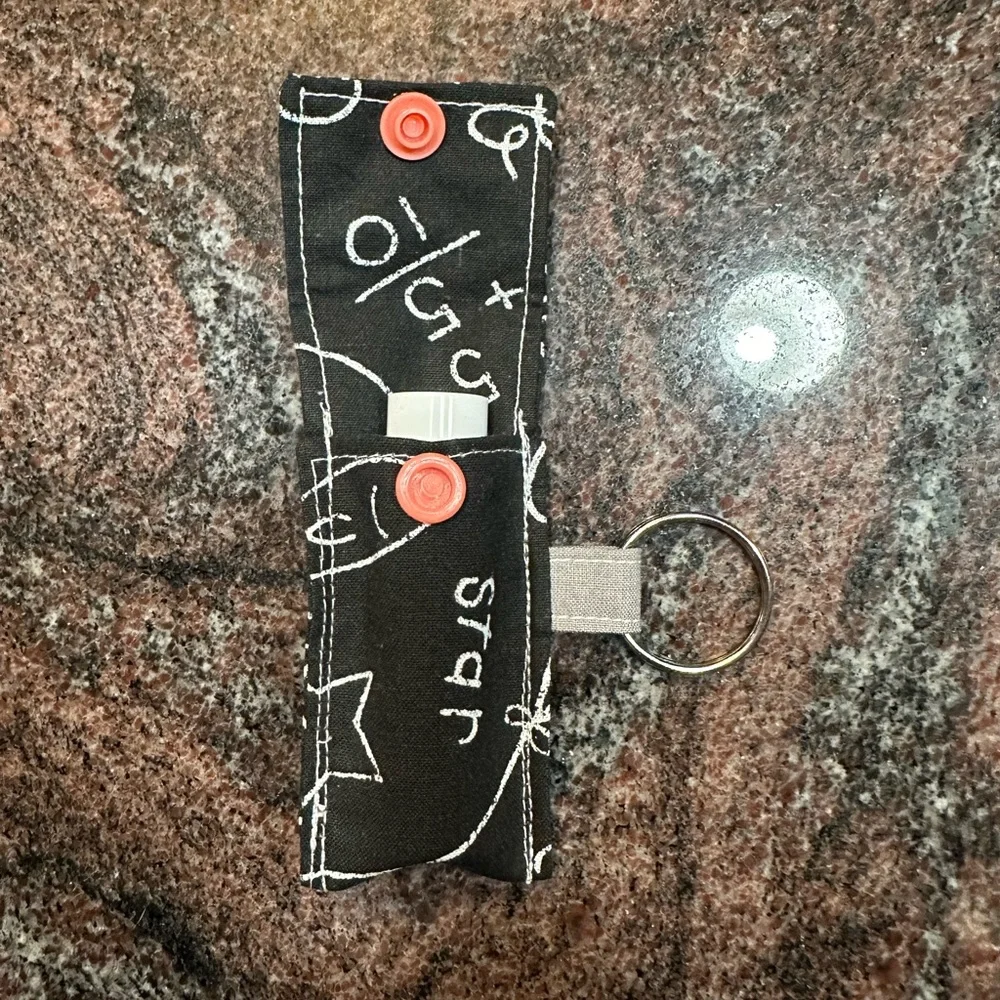 Handmade lip balm holder keychain- chalkboard design